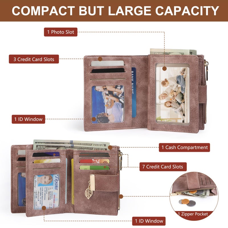yiijay Small Wallet Women RFID Blocking Leather Bifold Wallet Credit Card Holder for Women Ladies Compact Wallet Mini Purse With Zipper Pocket - Image 2