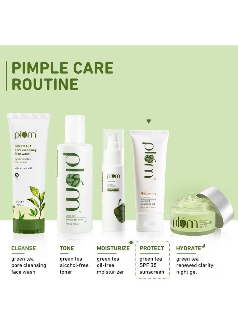 Green Tea Daylight Sunscreen Gel SPF For Oily Acne Prone Skin Green Tea Extracts Effective Sun Block Protection Light Weight Gel Cream Texture Daily Use for Dry Normal Sensitive Skin SPF 35 50ml