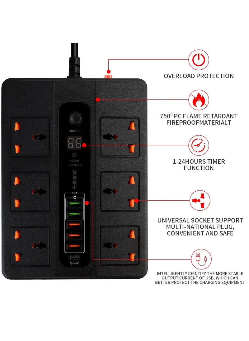 Exotic Multi-Port Super Extension 5 USB-A/ 1 USB-C Ultimate Home & Office Kit, 24W USB-A Quick Charge, 3000W AC Output, Power Button & Timer, 2M Power Cord with Over-Heat Protection 36W PD - Black - pzsku/Z967C0FDB3DAC792F4F99Z/45/_/1718890830/421ddca0-5d1f-40db-9a64-cb4ce83e49bc