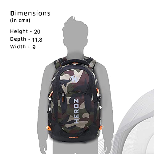 HEROZ Hammer Unisex Nylon 35 L Travel Laptop Backpack Water Resistant Slim Durable Fits Up to 17.3 Inch Laptop Notebook (Black & Jungle) - Image 4