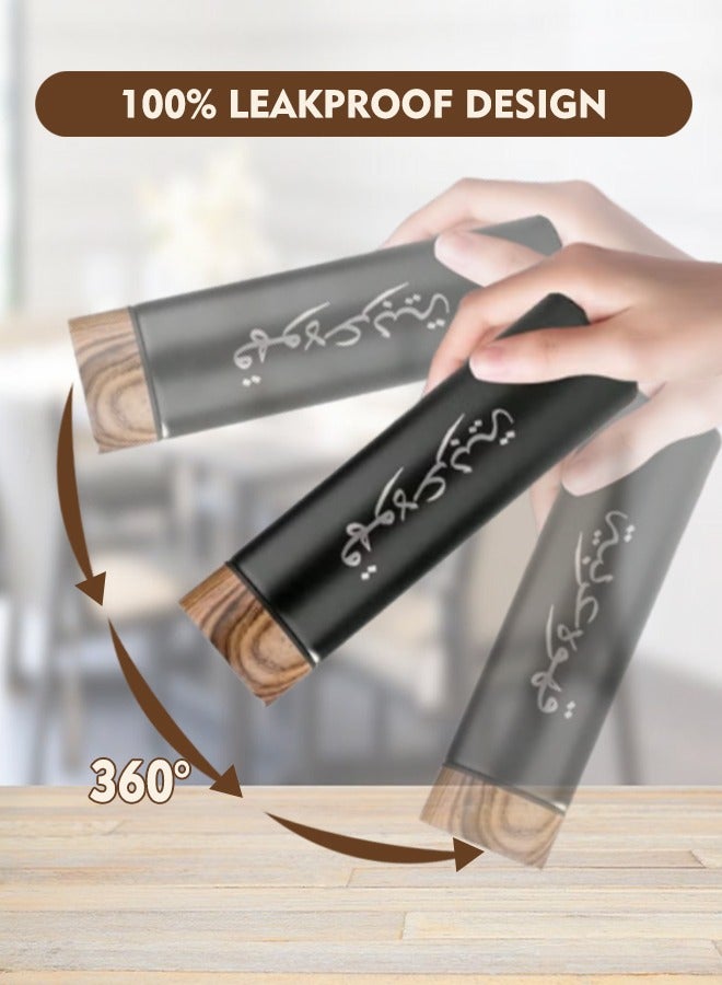 MHONGWEI Arabic Coffee Cup 3-piece Thermos Gift Box Set Includes a 500ml Stainless Steel Thermos with a Wood Grain lid And Two 80ml Double-layer Coffee Cups, Suitable for Gifts and Saudi Arabia National Day Gift Cups. - Image 4