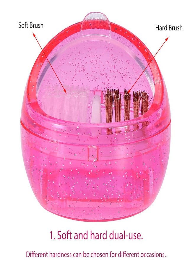 Rotekt Pink ABS Mini Nail Art Drill Head Dual Clean Brush with Steel Wire & Nylon Bristle, Portable - Image 3