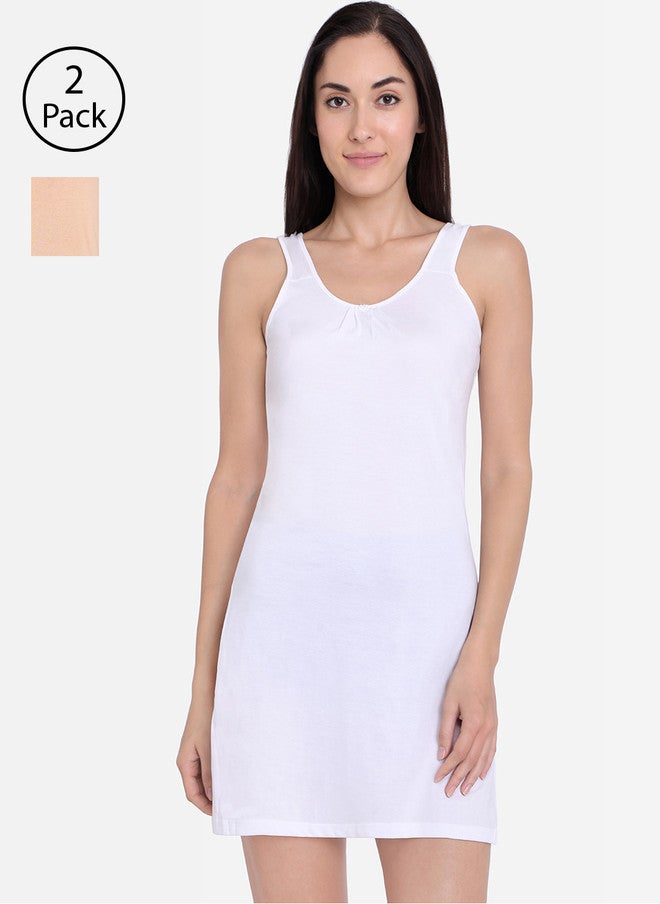 Red Rose Women Pack of 2 Solid Kurti-Slip Camisoles in White and Beige - Image 1