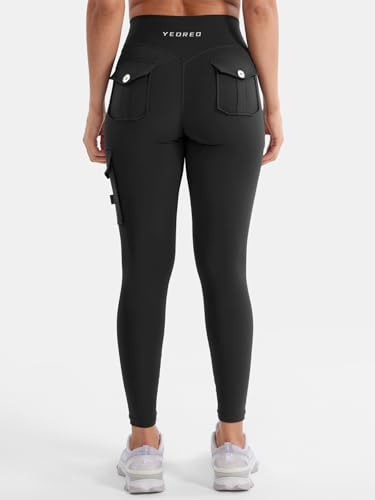 YEOREO CoreFlex Gym Workout Cargo Leggings with Pockets for Women Hidden Scrunch Butt Lifting Yoga Leggings Black L - Image 5
