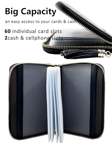 YUHAN PRETTY Womens Credit Card Holder Wallet RFID Leather Small ID Card Case(60 Card Slots - BlackNew) - Image 4