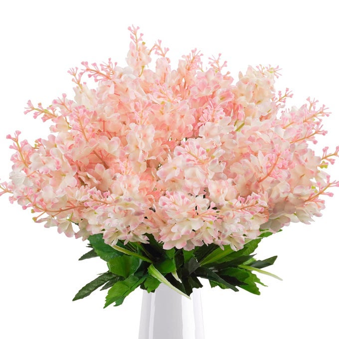 6PCS ARTIFICIAL FAKE SILK WISTERIA FLOWERS 137 FAUX HYACINTH FLOWERS FOR HOME GARDEN OUTDOOR CEMETERY GRAVE FENCES SPRING SUMMER DECOR FLORAL ARRANGEMENTS PINK