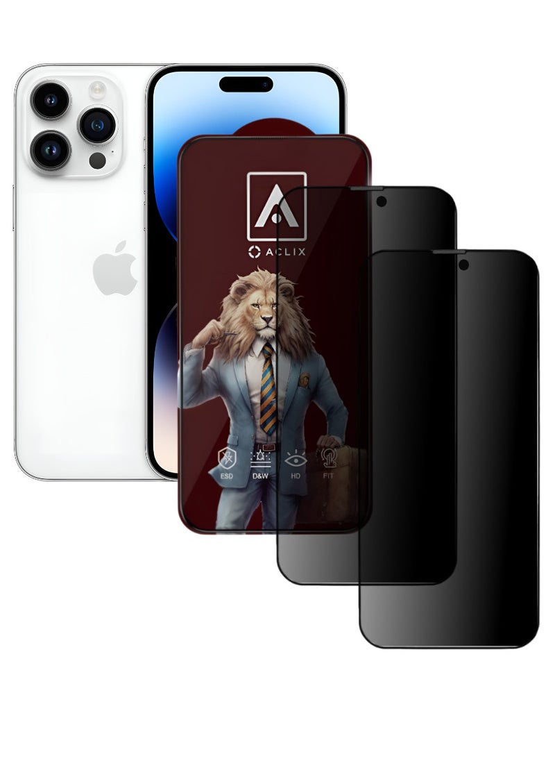 ACLIX 2 Pieces Antistatic ESD Dustproof Premium Quality High Definition Anti-Spy Privacy Tempered Glass Screen Protector Designed For  iPhone 14 Pro - Image 1