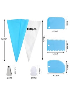 TUICARE Piping Bags Pastry Bag 100Pcs 2 Couplers,14 Frosting Tips 3 Cake Scraper 1 Tie, Cupcake Cake Decorating Bags Disposable Cake Icing Decorating Piping Bags Set For Cake Decorating Reusable For Cookies  - Image 4