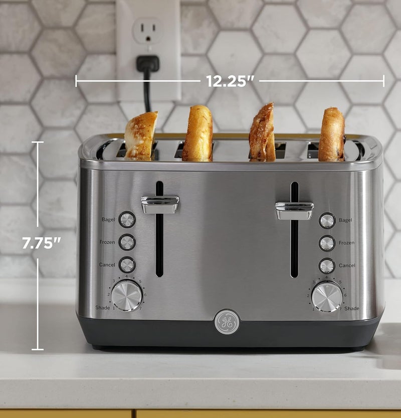 GE Stainless Steel 4 Slice Toaster | Extra Wide Slots for Bagels, Breads, Waffles & More | 7 Shade Options | Countertop Kitchen Essentials | 1500 watt - Image 2