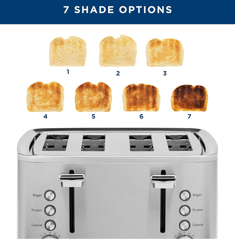 GE Stainless Steel 4 Slice Toaster | Extra Wide Slots for Bagels, Breads, Waffles & More | 7 Shade Options | Countertop Kitchen Essentials | 1500 watt - Image 4