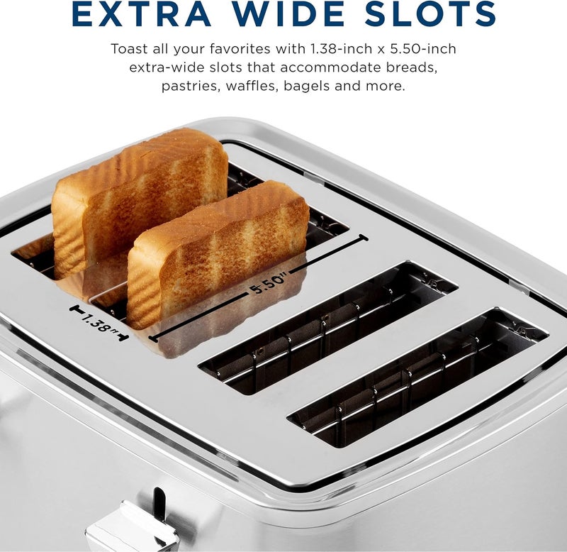 GE Stainless Steel 4 Slice Toaster | Extra Wide Slots for Bagels, Breads, Waffles & More | 7 Shade Options | Countertop Kitchen Essentials | 1500 watt - Image 5