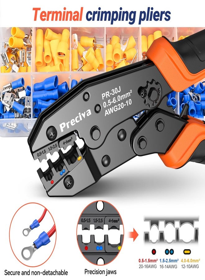 Preciva Crimping Tool Kit for Insulated Wire Connectors, AWG20-10 Ratcheting Wire Terminal Crimper with 400Pcs Insulated Connectors - Image 2