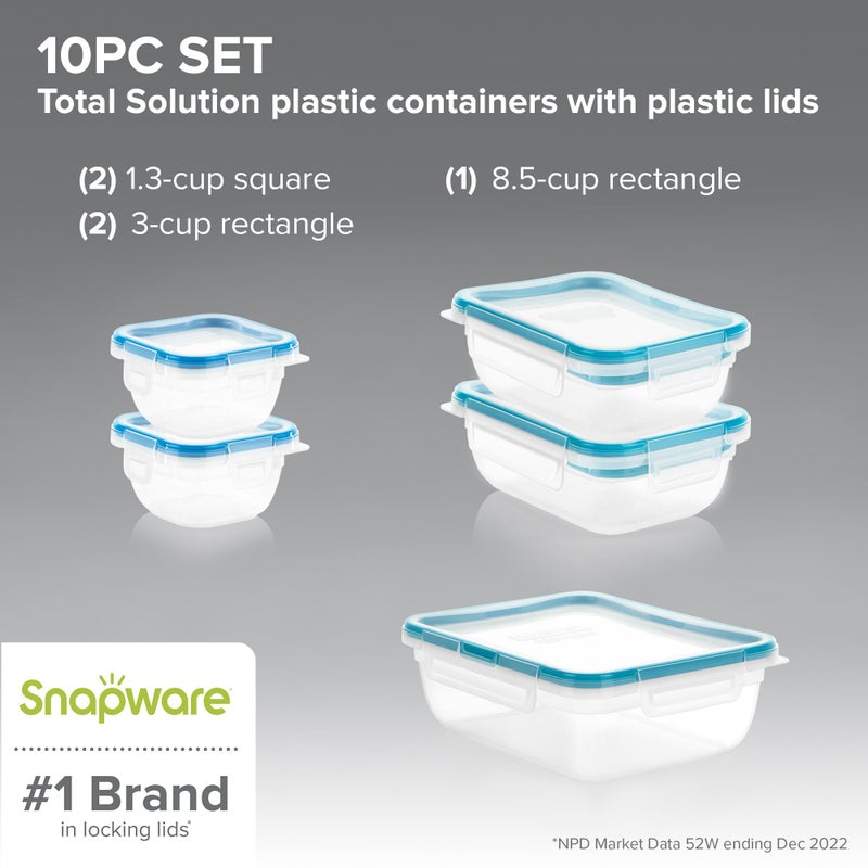 Snapware Plastic Total Solution 5-Pack (Mixed Sizes) Food Storage Containers Set, Leakproof & Airtight Plastic Locking Lids Rectangular Tupperware, BPA-Free Lids, Microwave Dishwasher Freezer Safe - Image 2