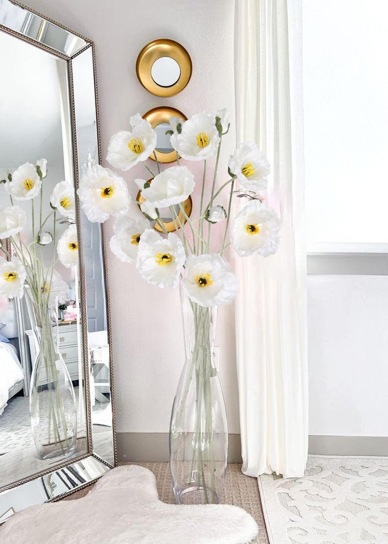 Fqueelvys Poppy Flowers Artificial,6PCS Faux White Poppies 41.3in Long Stem Artificial Flowers for Tall Vase Wedding Party Office Decor(White) - Image 3
