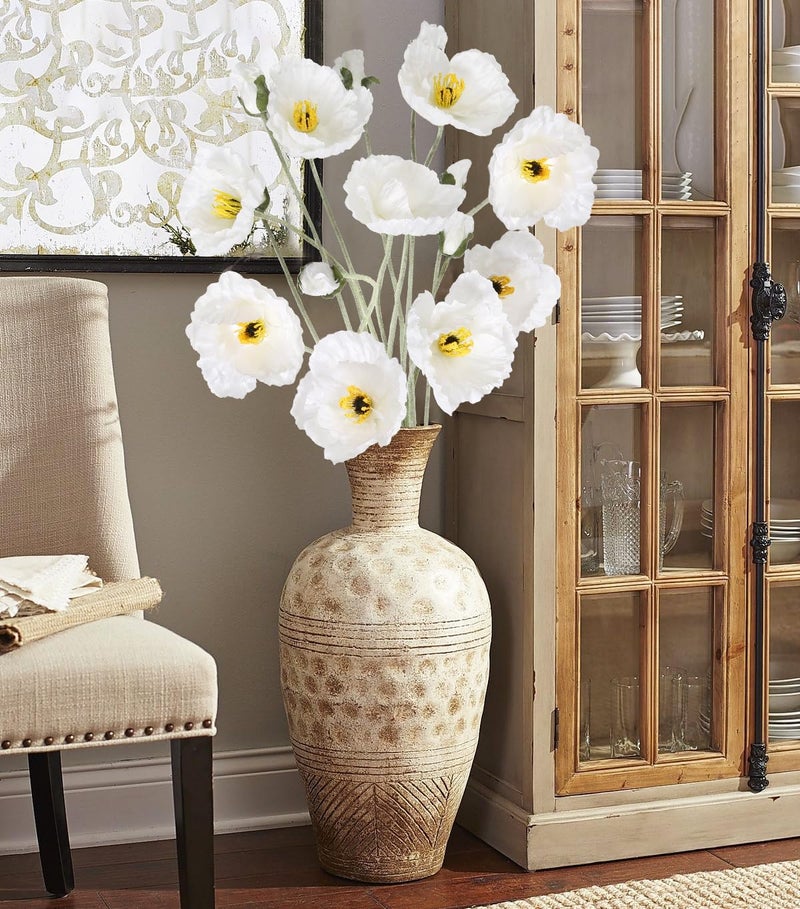 Fqueelvys Poppy Flowers Artificial,6PCS Faux White Poppies 41.3in Long Stem Artificial Flowers for Tall Vase Wedding Party Office Decor(White) - Image 5