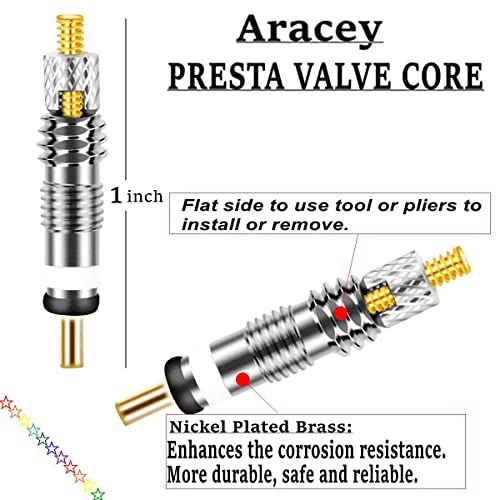 Aracey 20 Pieces Presta Valve Core 4 Pieces Alloy Presta Valve Caps with Alloy Valve Core Remover Tool for Tubeless Road MTB Bike, Stan's, Vittoria, Continental, Kenda and More - Image 2