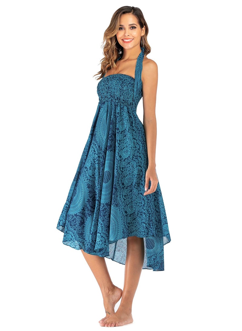 Loquat Casual Dress Half Skirt Beach Vacation Dresses Full Skirt Blue  - Image 2