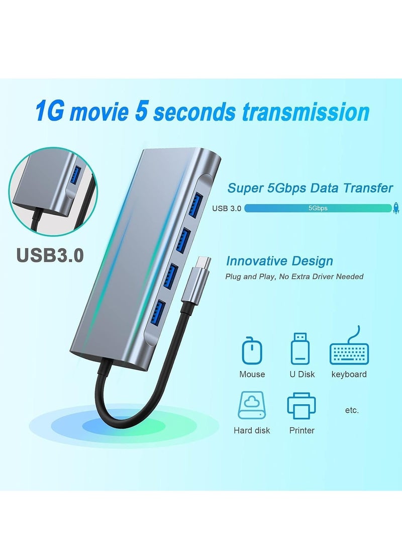 ELTRAZONE محور USB C 11 في 1 مع HDMI 4K، VGA، USB 3.0، إيثرنت، قارئات بطاقات SD/TF – وسع اتصالك لجهاز MacBook Pro، MacBook Air وأجهزة Type C الأخرى – محطة إرساء نهائية - Image 4