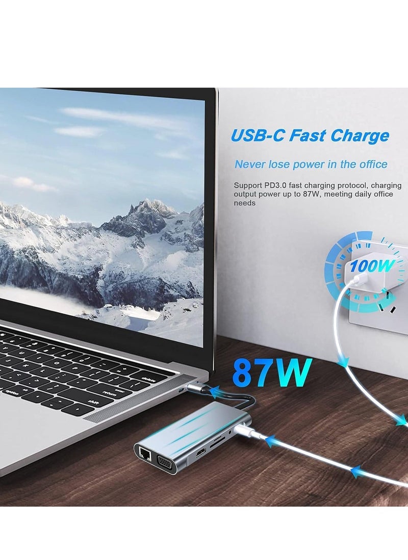 ELTRAZONE محور USB C 11 في 1 مع HDMI 4K، VGA، USB 3.0، إيثرنت، قارئات بطاقات SD/TF – وسع اتصالك لجهاز MacBook Pro، MacBook Air وأجهزة Type C الأخرى – محطة إرساء نهائية - Image 5