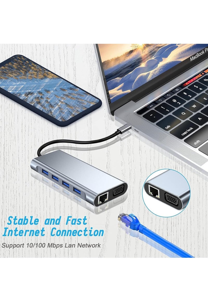 ELTRAZONE محور USB C 11 في 1 مع HDMI 4K، VGA، USB 3.0، إيثرنت، قارئات بطاقات SD/TF – وسع اتصالك لجهاز MacBook Pro، MacBook Air وأجهزة Type C الأخرى – محطة إرساء نهائية - Image 3