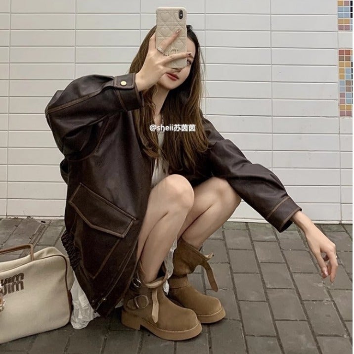 [Su Yinyin Same Model] Waste Dune ~ Super Soft Waxy Thick Bottom Motorcycle Buckle Boots Female Martins Boots Stack Boots - Image 2