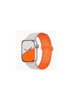 Magnetic Strap Compatible with Apple Watch Band 45mm 41mm 44mm 40mm 49mm Silicone Adjustable Replacement Belt for IWatch Ultra Series 8/7/SE/6/5/4/3/2/1 - White & Orange