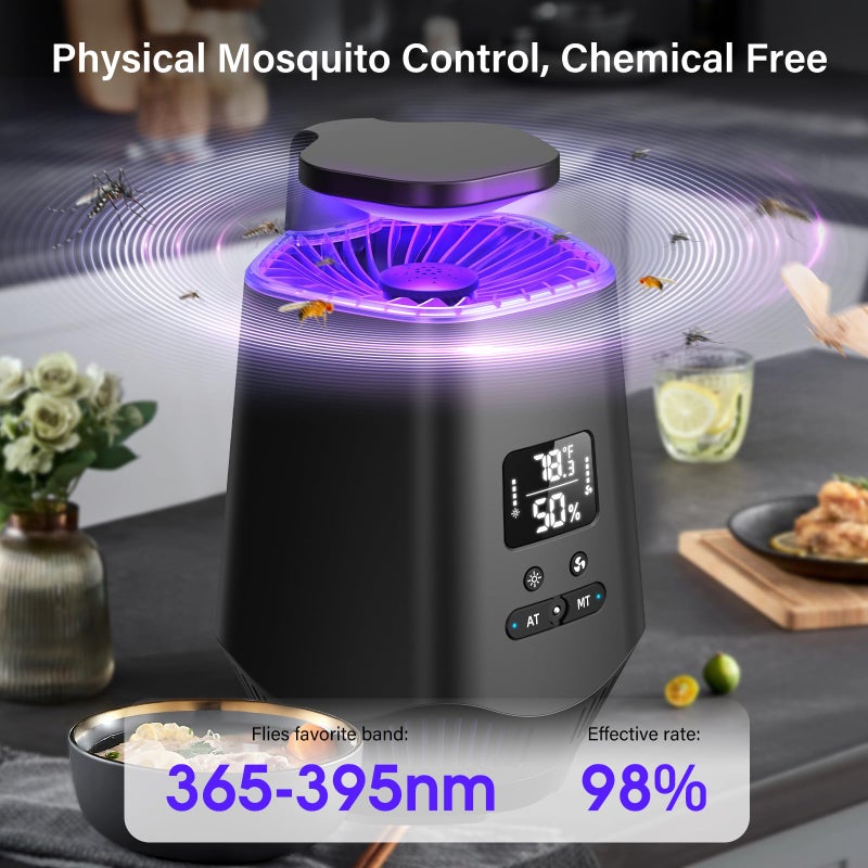 Fooxem Fruit Fly Traps for Indoors, Smart Fly Trap Indoor Bug Zapper Gnat Traps for House Indoor with Temperature and Humidity Sensor, 10PCS Sticky Boards Black 01 - Image 3