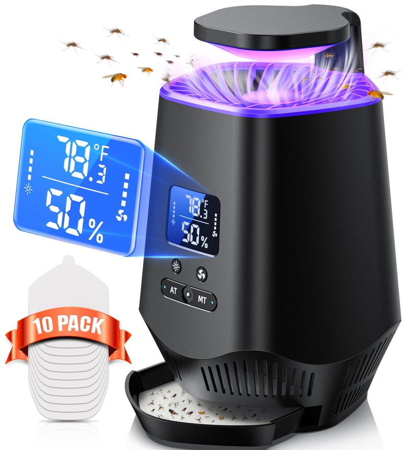 Fooxem Fruit Fly Traps for Indoors, Smart Fly Trap Indoor Bug Zapper Gnat Traps for House Indoor with Temperature and Humidity Sensor, 10PCS Sticky Boards Black 01 - Image 1