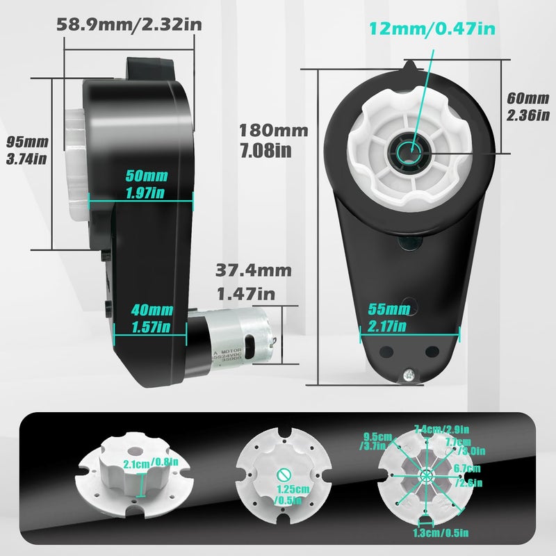 JRRXM 2PCS 24V RS555 35000RPM High-Speed Steel Gears Motor Gearbox for Power Wheels Kids Ride on Car Motor Upgrade,18V-24V Motor Conversion Kit,Coupler for Power Wheels Rubber Tire Upgrade Replacement Parts - Image 3