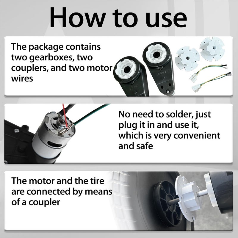 JRRXM 2PCS 24V RS555 35000RPM High-Speed Steel Gears Motor Gearbox for Power Wheels Kids Ride on Car Motor Upgrade,18V-24V Motor Conversion Kit,Coupler for Power Wheels Rubber Tire Upgrade Replacement Parts - Image 5