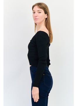 DeFacto Women V-Neck Metallic Sweater, Black  - Image 2