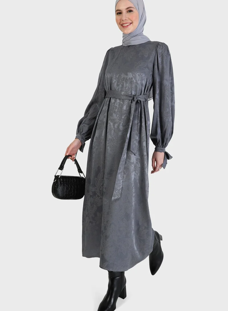 Refka by modanisa Balloon Sleeve Belted Dress