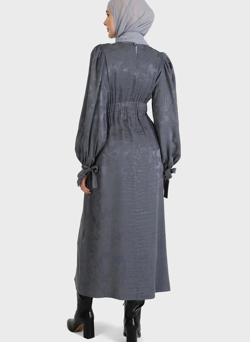 Refka by modanisa Balloon Sleeve Belted Dress