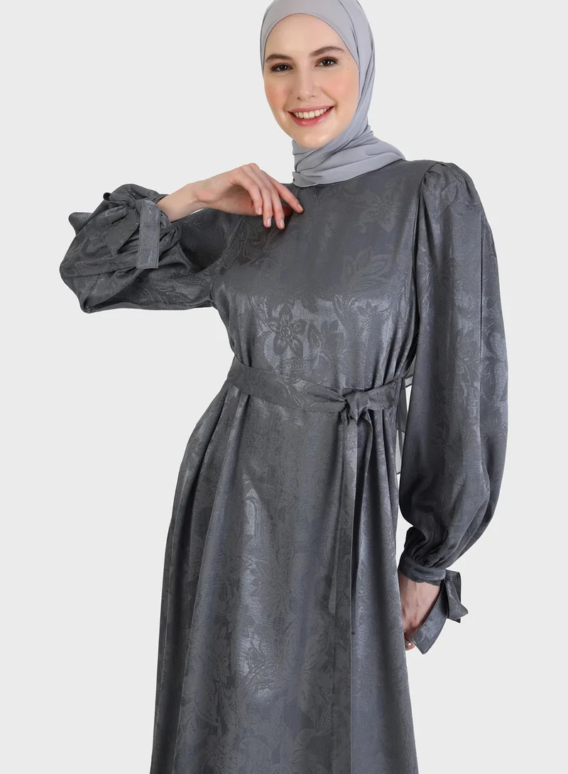 Refka by modanisa Balloon Sleeve Belted Dress