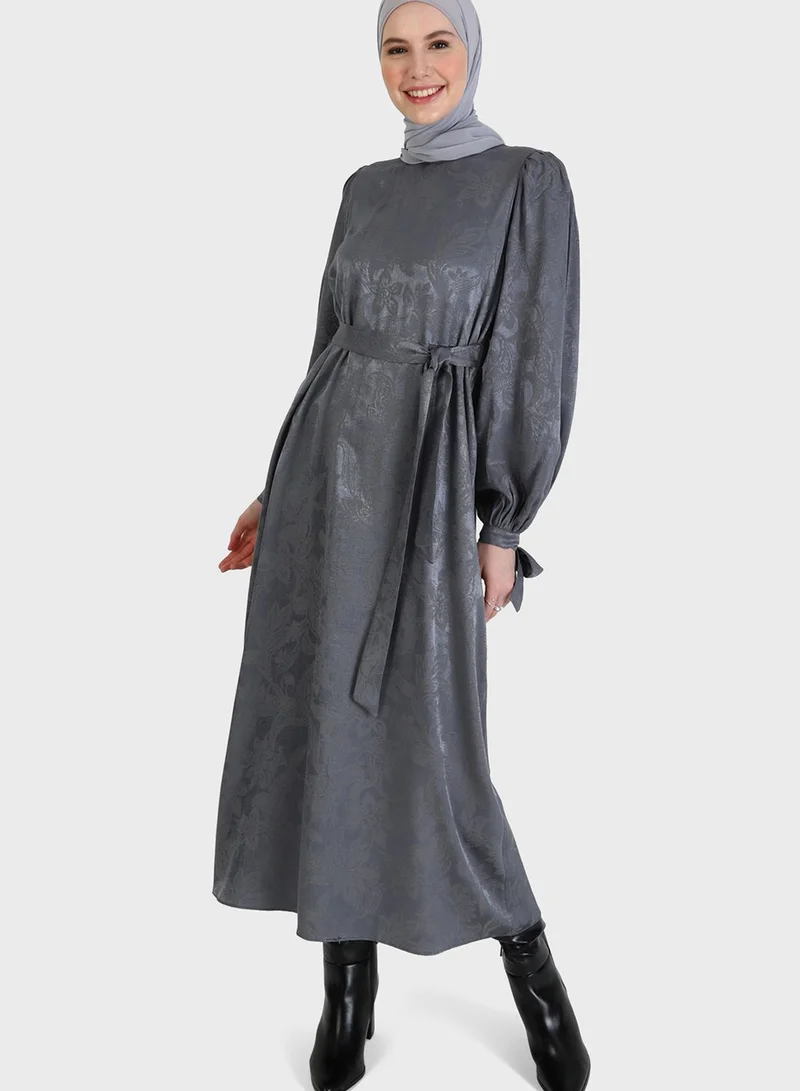 Refka by modanisa Balloon Sleeve Belted Dress