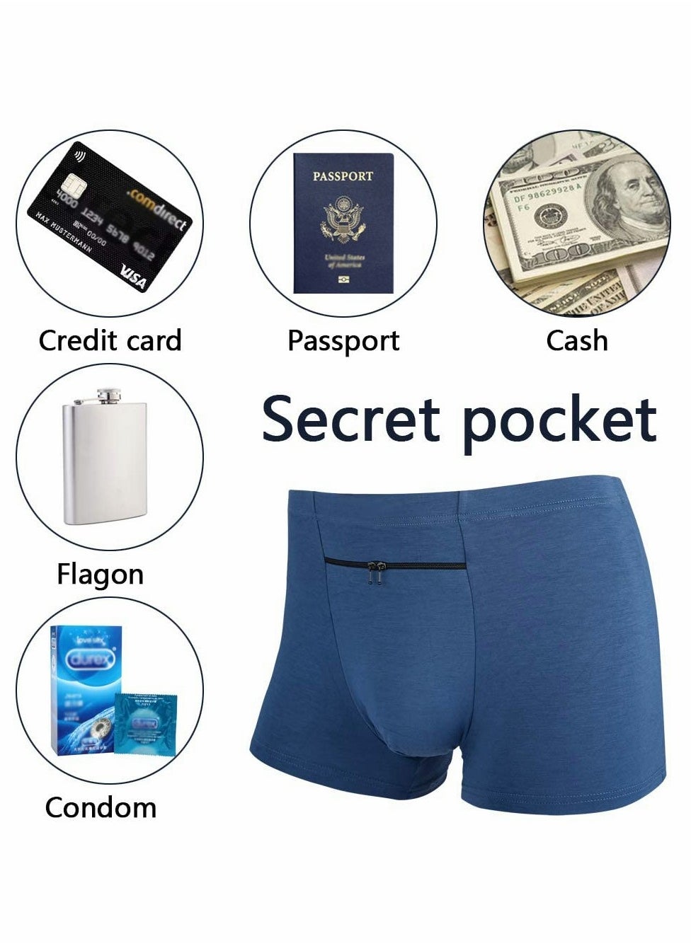 Excefore Men s Boxer Briefs Secret Hidden Pocket 2 Pcs Pickpocket