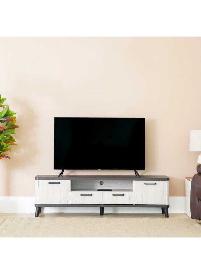 DANUBE HOME Kirwin Tv Unit With 2 Drawer And 2 Doors Up To 70 Inches Modern Design Wall Unit Furniture Wooden Tv Stand Tv Rack Media Center For Living Room Bedroom L160Xw40Xh47Cm-Grey Oak/Black  - Image 2