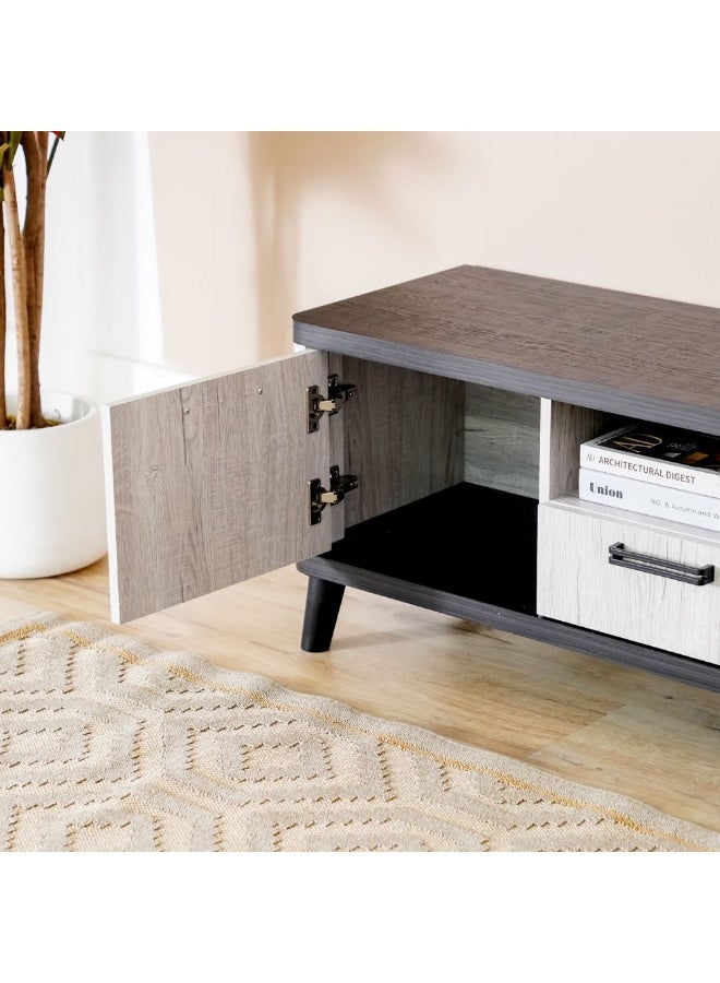 DANUBE HOME Kirwin Tv Unit With 2 Drawer And 2 Doors Up To 70 Inches Modern Design Wall Unit Furniture Wooden Tv Stand Tv Rack Media Center For Living Room Bedroom L160Xw40Xh47Cm-Grey Oak/Black  - Image 5