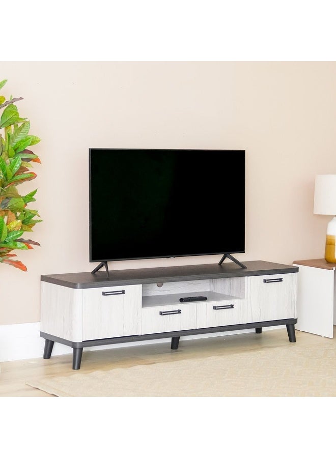DANUBE HOME Kirwin Tv Unit With 2 Drawer And 2 Doors Up To 70 Inches Modern Design Wall Unit Furniture Wooden Tv Stand Tv Rack Media Center For Living Room Bedroom L160Xw40Xh47Cm-Grey Oak/Black  - Image 1