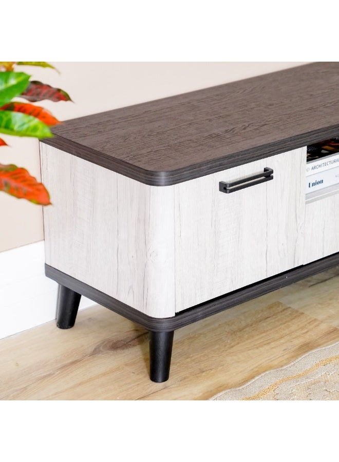 DANUBE HOME Kirwin Tv Unit With 2 Drawer And 2 Doors Up To 70 Inches Modern Design Wall Unit Furniture Wooden Tv Stand Tv Rack Media Center For Living Room Bedroom L160Xw40Xh47Cm-Grey Oak/Black  - Image 4