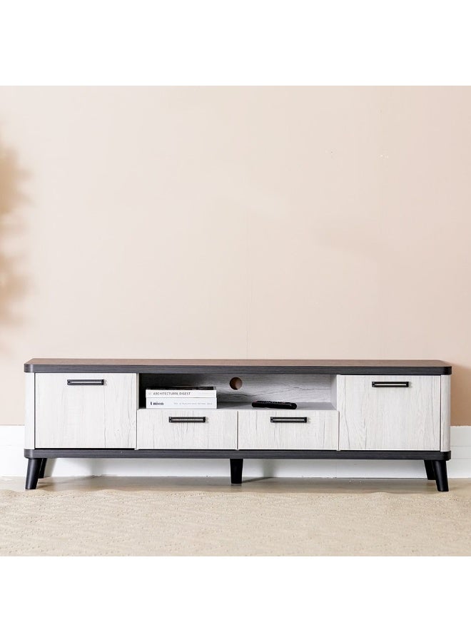 DANUBE HOME Kirwin Tv Unit With 2 Drawer And 2 Doors Up To 70 Inches Modern Design Wall Unit Furniture Wooden Tv Stand Tv Rack Media Center For Living Room Bedroom L160Xw40Xh47Cm-Grey Oak/Black  - Image 3