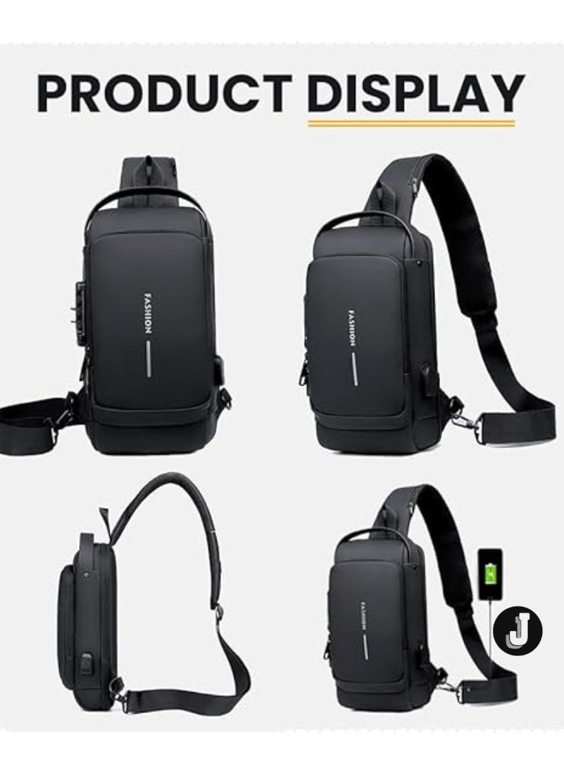 JAJEEK "Waterproof Leather Crossbody Sling Bag with USB Charging Port for Men and Women – Versatile Shoulder Backpack for Travel and Hiking"  - Image 2