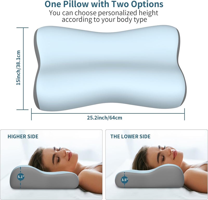 Polovo Cervical Neck Pillow, Contour Memory Foam Pillows for Neck Pain Relief, Ergonomic Pillow for Sleeping, Orthopedic Bed Pillow Neck Support Pillow for Side Back Stomach Sleepers with Cooling Pillowcase - Image 5