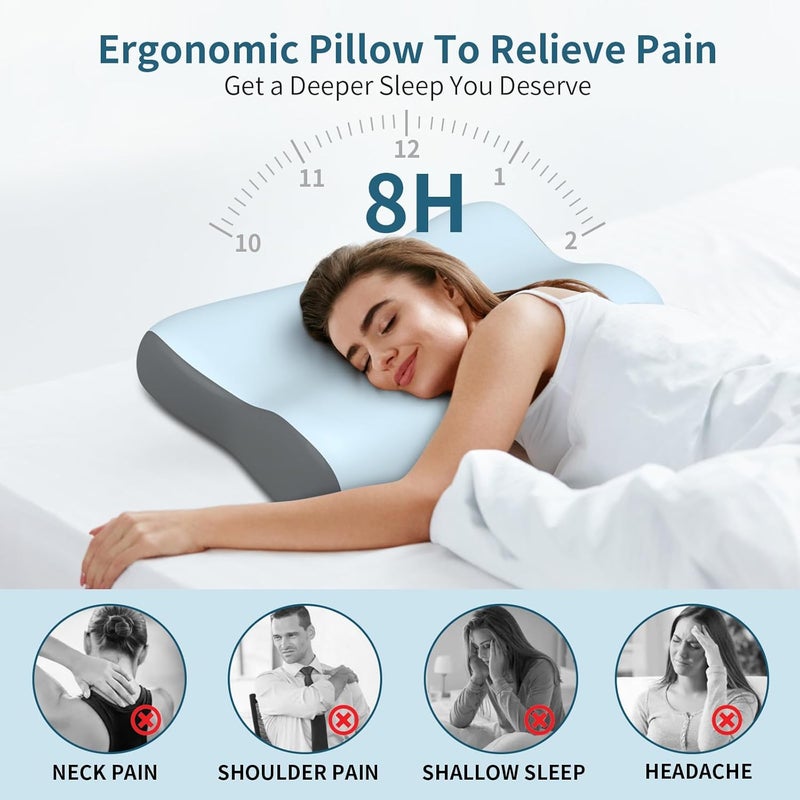 Polovo Cervical Neck Pillow, Contour Memory Foam Pillows for Neck Pain Relief, Ergonomic Pillow for Sleeping, Orthopedic Bed Pillow Neck Support Pillow for Side Back Stomach Sleepers with Cooling Pillowcase - Image 3