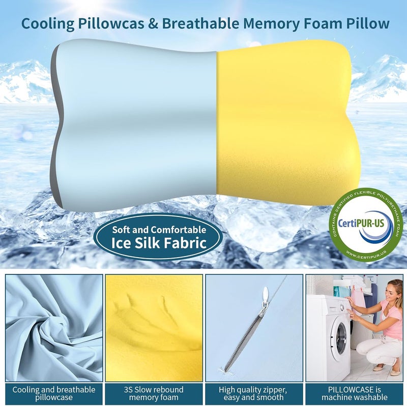 Polovo Cervical Neck Pillow, Contour Memory Foam Pillows for Neck Pain Relief, Ergonomic Pillow for Sleeping, Orthopedic Bed Pillow Neck Support Pillow for Side Back Stomach Sleepers with Cooling Pillowcase - Image 2