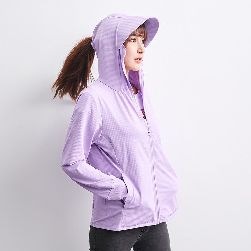 Generic Jiao Xia same style sunscreen clothing womens summer anti-ultraviolet Ice Silk breathable sunscreen clothing riding fishing special coat mens Female-Violet