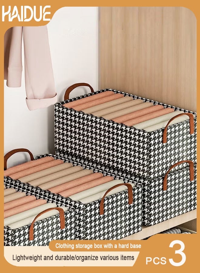 Haidue 3 Pieces Foldable Closet Storage Organizer Washable Closet Storage Box with Carrying Handles Cube Storage Bin for Clothes Wardrobe Home Bedroom Office - Image 1