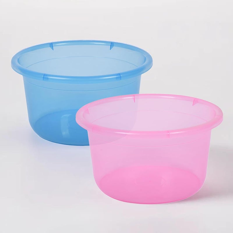 Kuber Industries Pack of 2 Bath Tub Multipurpose Bath Tub Tub for BathroomFeeding PanWashing Clothes Washing Tub Bathing Bathroom Tub 25 LTR Transparent Blue Pink - Image 1