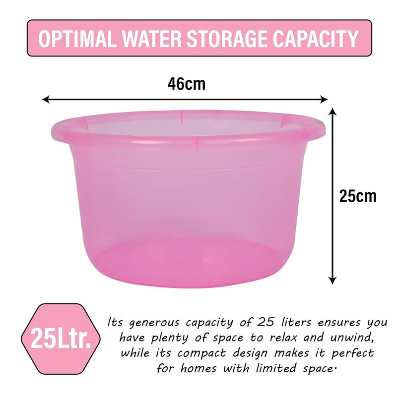 Kuber Industries Pack of 2 Bath Tub Multipurpose Bath Tub Tub for BathroomFeeding PanWashing Clothes Washing Tub Bathing Bathroom Tub 25 LTR Transparent Blue Pink - Image 3