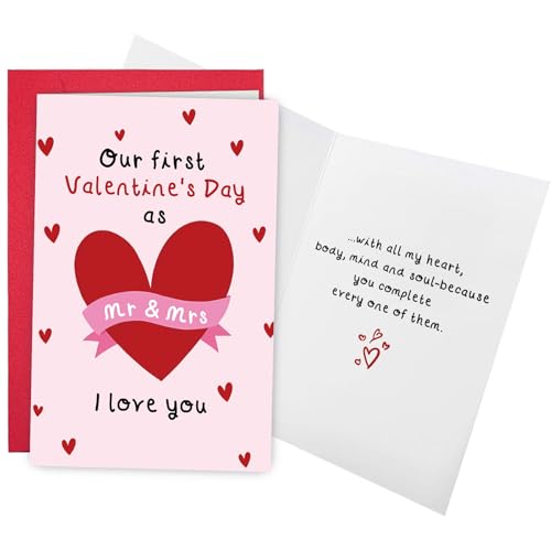 Ogeby First Valentine's Day Card for Husband Wife, Romantic 1st V-day Card for Him Her, Our First Valentine's Day As Mr & Mrs Cards - Image 1